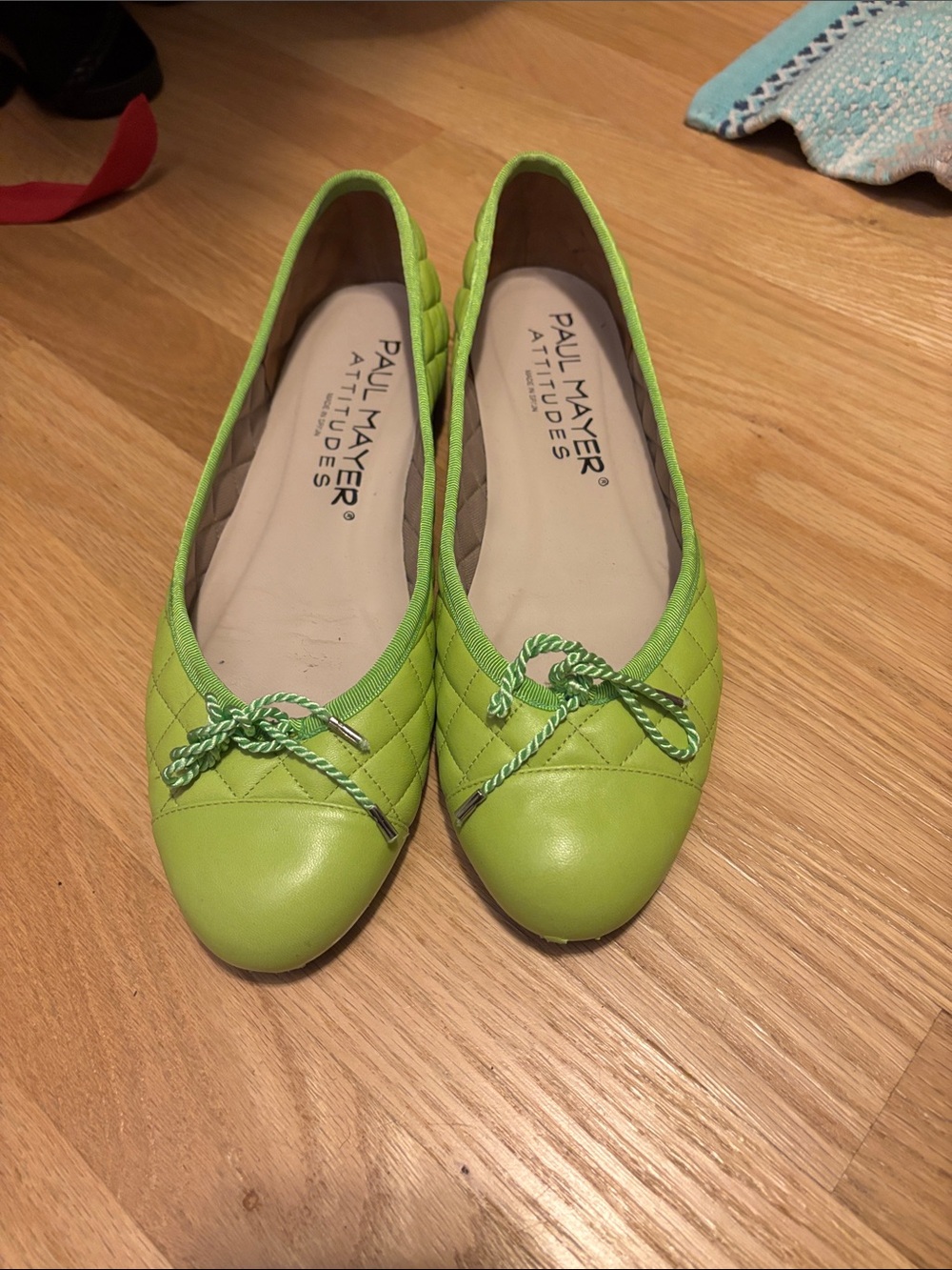 Paul Mayer Bright Lime Quilted Bow Ballet Flats